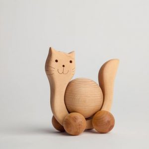 Ahşap Oyuncak Tekerlekli Toplu Kedi